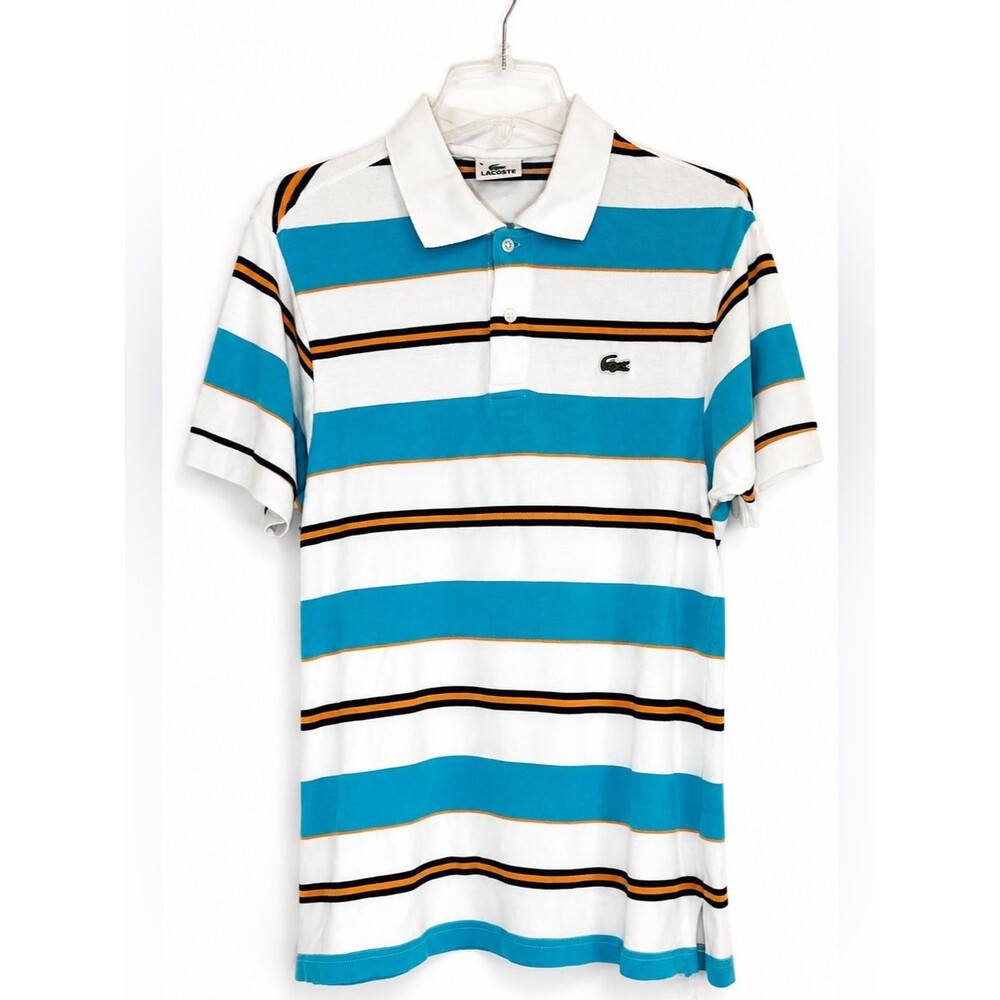 VintagLacoste Men’s Striped Cotton Piqué Polo Shirt – Vintage Size 6, Fits Small